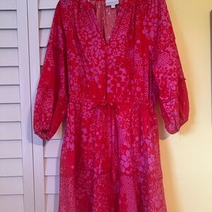 Sugarlips Vibrant Red Floral Long Sleeve Dress